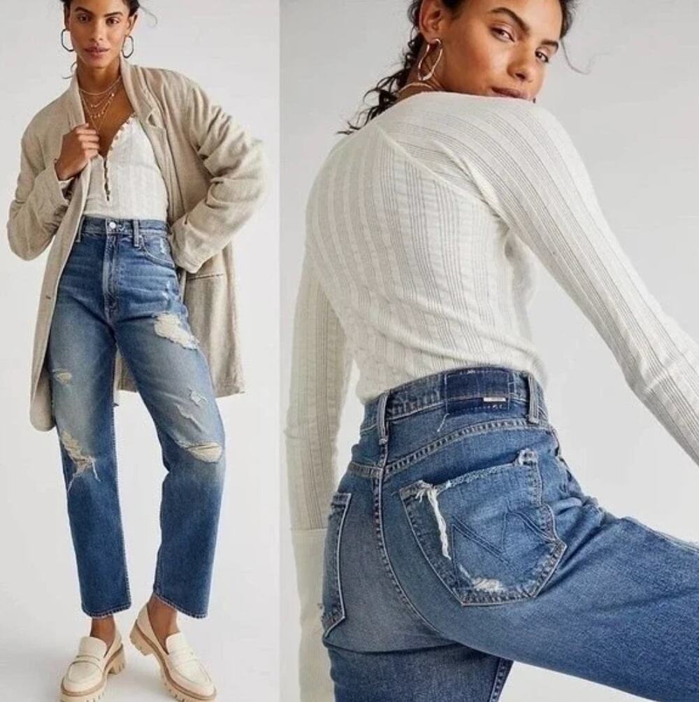 MOTHER SUPERIOR High Waisted Study Hover Jeans Peaches and Screams Sz 25 {3W16}
